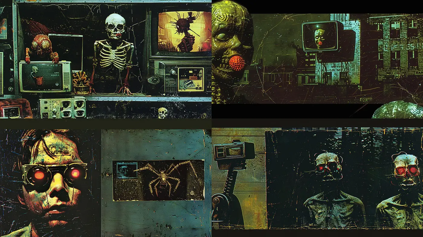 Dystopian Decay and Eerie Luminescence: A Dark Sci-Fi Tableau - Midjourney sref style
