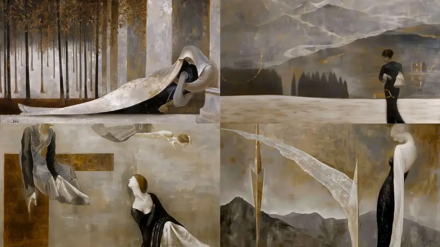 Ethereal Elegance in Monochrome: A Study of Abstract Femininity - Midjourney sref style