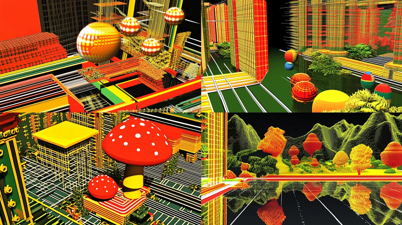 Vibrant Digital Wonderland: A Saturated Exploration of Virtual Spaces - Midjourney sref style