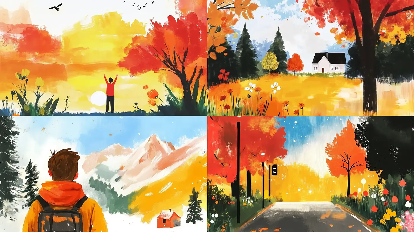 Autumnal Hues and Brushstroke Harmony: A Tribute to Seasonal Changes in Painting - Midjourney sref style