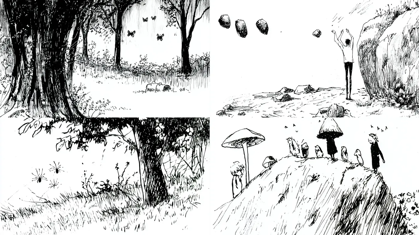 Whimsical Pen-and-Ink Storybook Illustrations - Midjourney sref style
