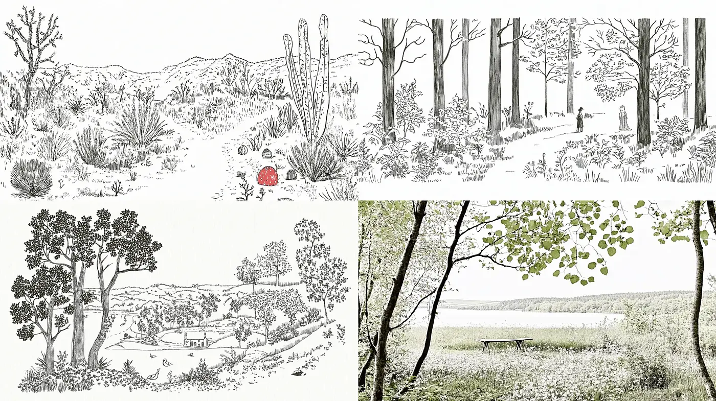 Intricate Monochrome Wilderness in Etching Style - Midjourney sref style