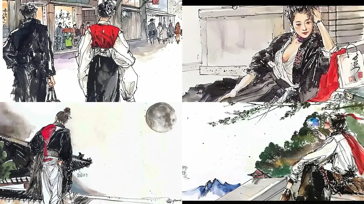 Dynamic Illustrative Style with East Asian Influences - Midjourney sref style