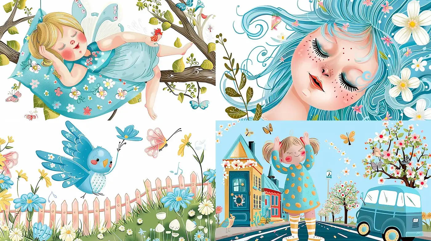 Playful and whimsical illustration style reflecting a cheerful springtime vibe - Midjourney sref style