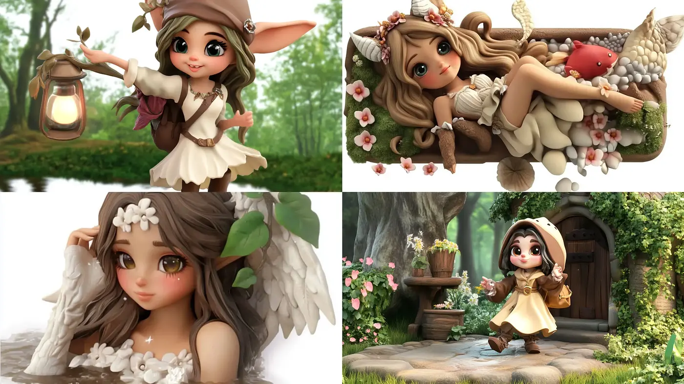 Enchanted Whimsical Forest: A Harmonious Blend of Earthy Tones and Magical Character Design - Midjourney sref style