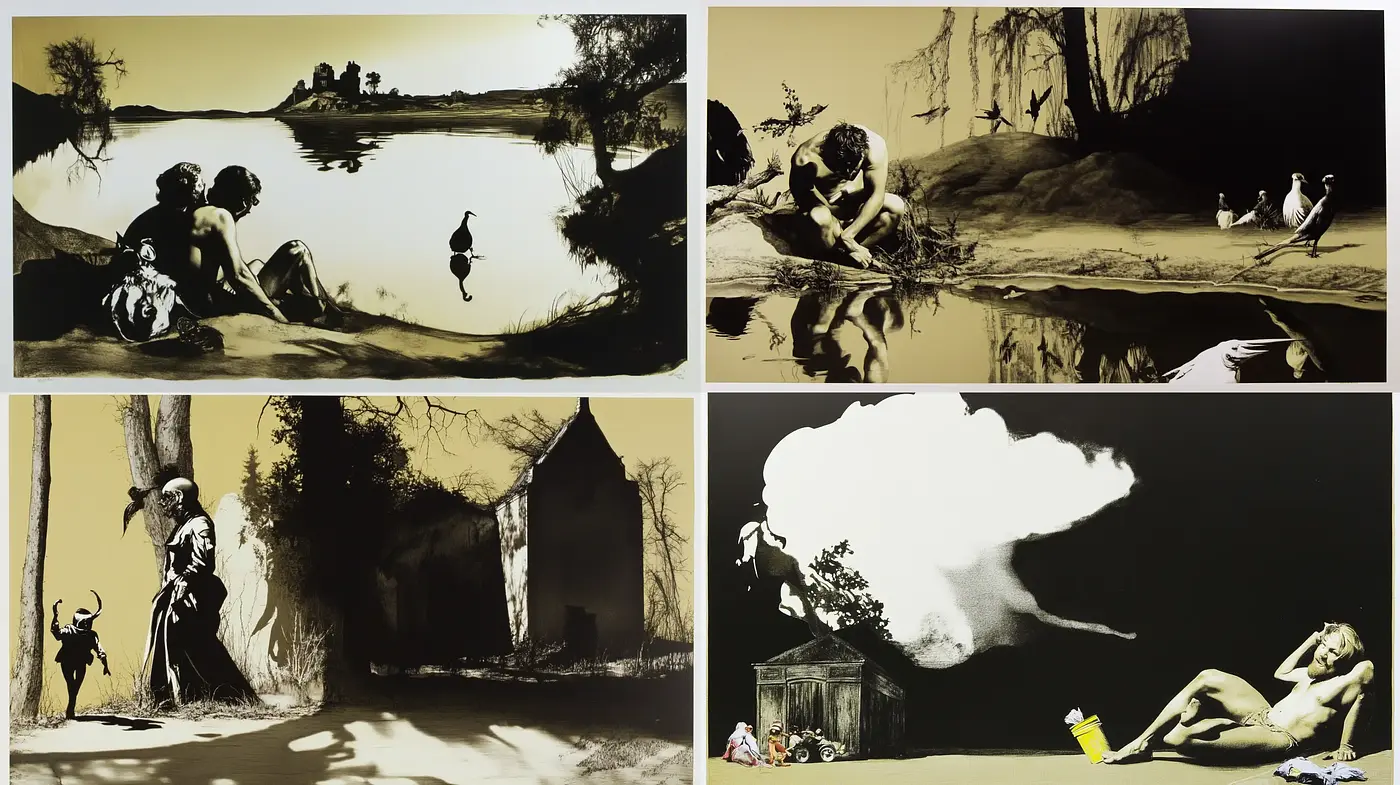 Monochromatic Nostalgia with Surreal Overtones - Midjourney sref style