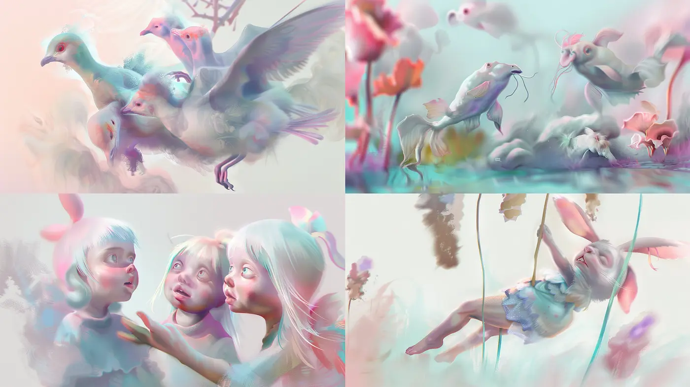 Ethereal Daydream: A Fusion of Pastel Hues and Surreal Forms - Midjourney sref style