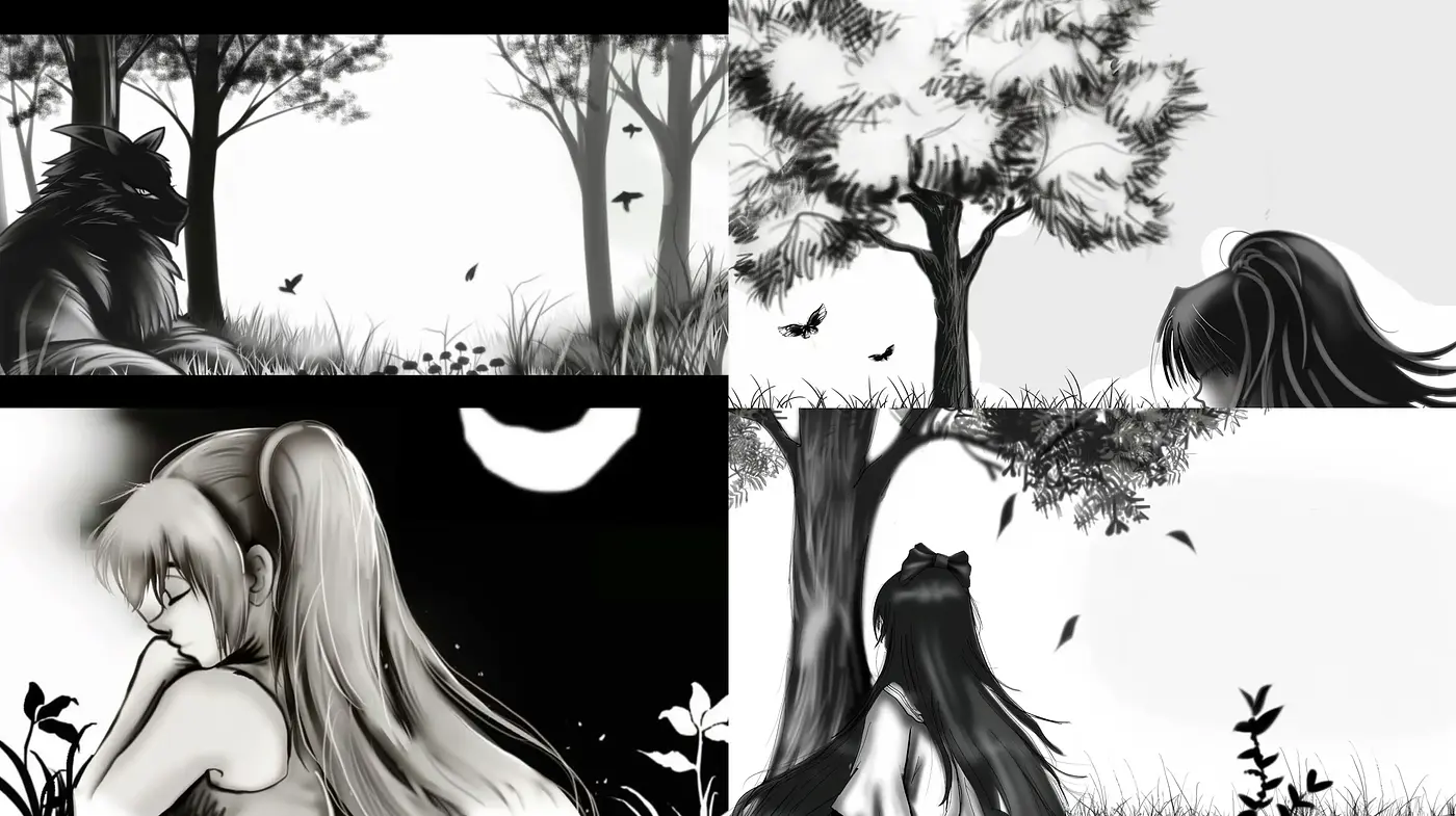 Monochromatic Whispers of a Dreamlike Grove - Midjourney sref style