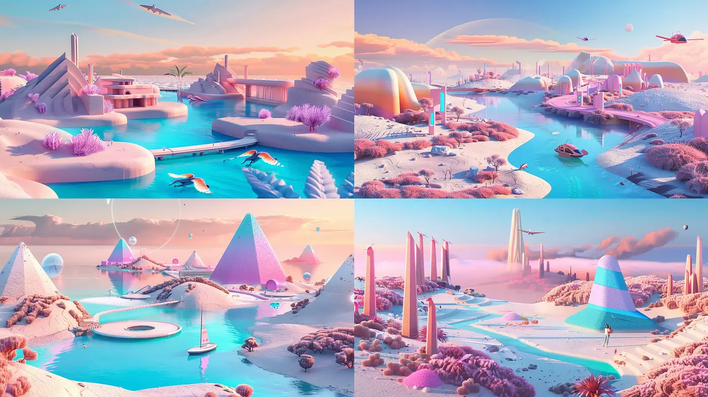 Dreamlike Pastel Sci-Fi Panorama - Midjourney sref style