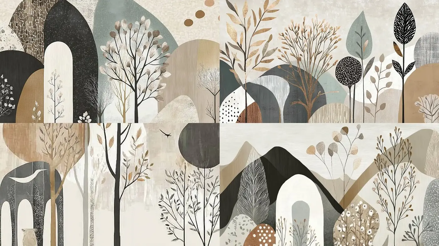 Harmonious Organic Textures and Earth Tones in Stylized Nature Art - Midjourney sref style