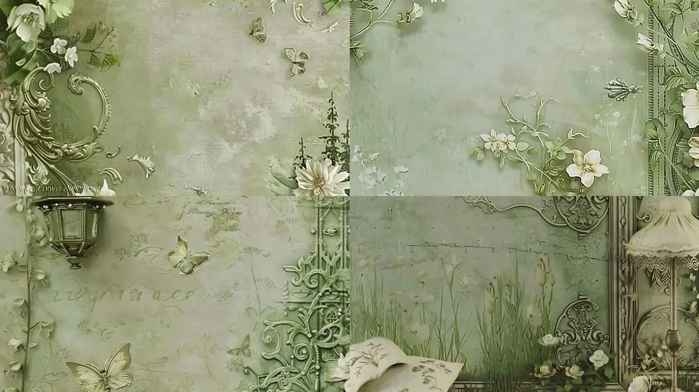 Whimsical Greenery with Vintage Elegance - Midjourney sref style