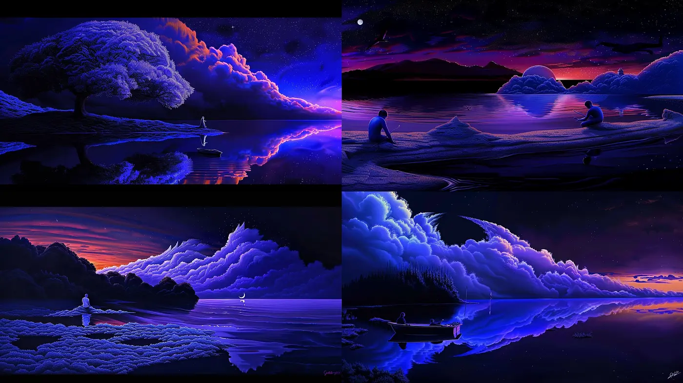 Twilight Resonance: A Harmonious Blend of Nocturnal Hues and Dreamlike Serenity - Midjourney sref style