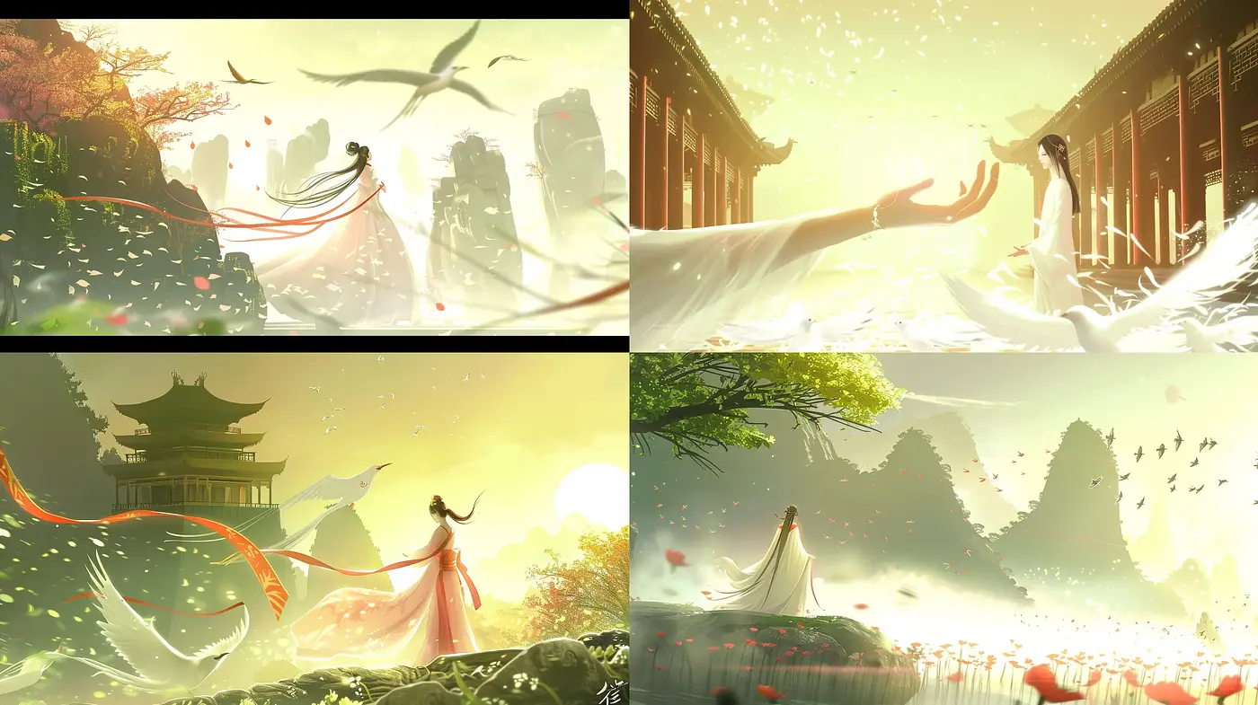 Ethereal Dawn: A Harmonious Blend of East Asian Elegance and Mythical Ambiance - Midjourney sref style