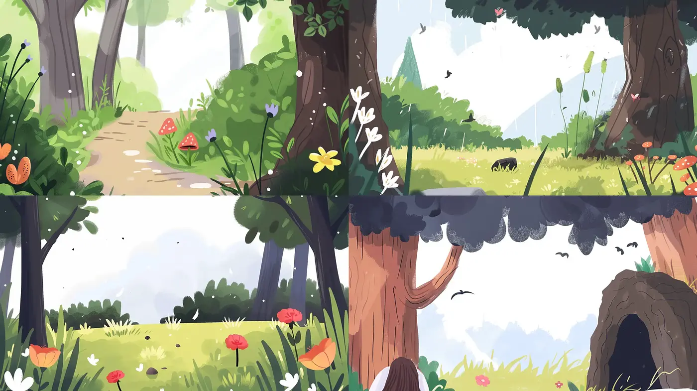 Whimsical Nature Portraits in a Pastel Storybook Illustration Style - Midjourney sref style
