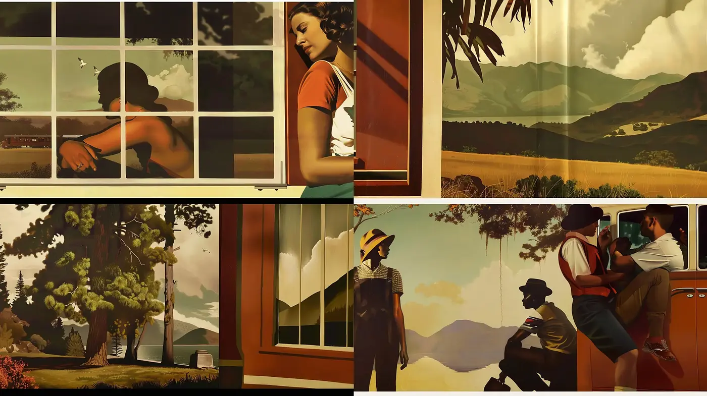 Retro Nostalgic Warmth in a Contemporary Tableau - Midjourney sref style