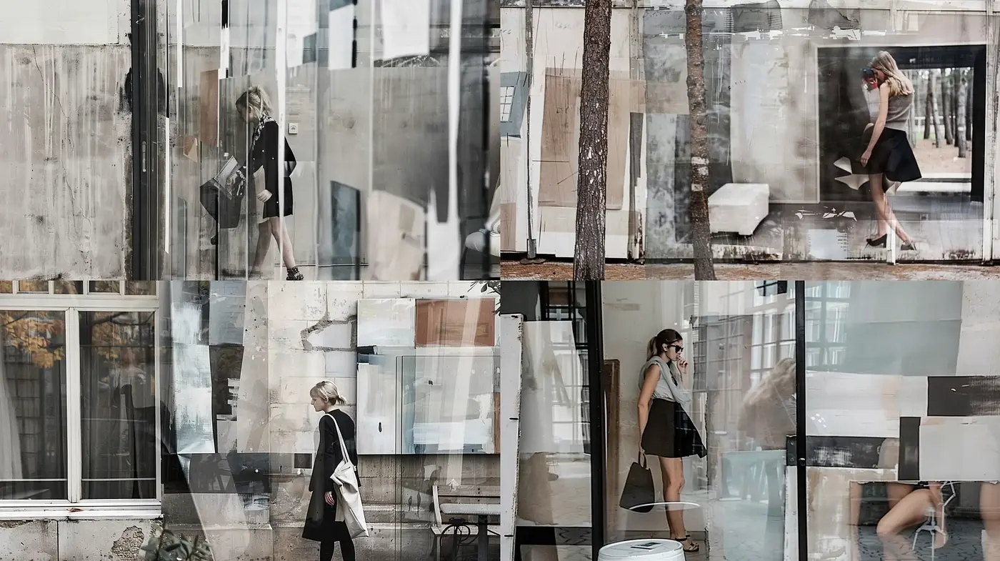 Fragmented Urban Montage with a Desaturated Palette - Midjourney sref style