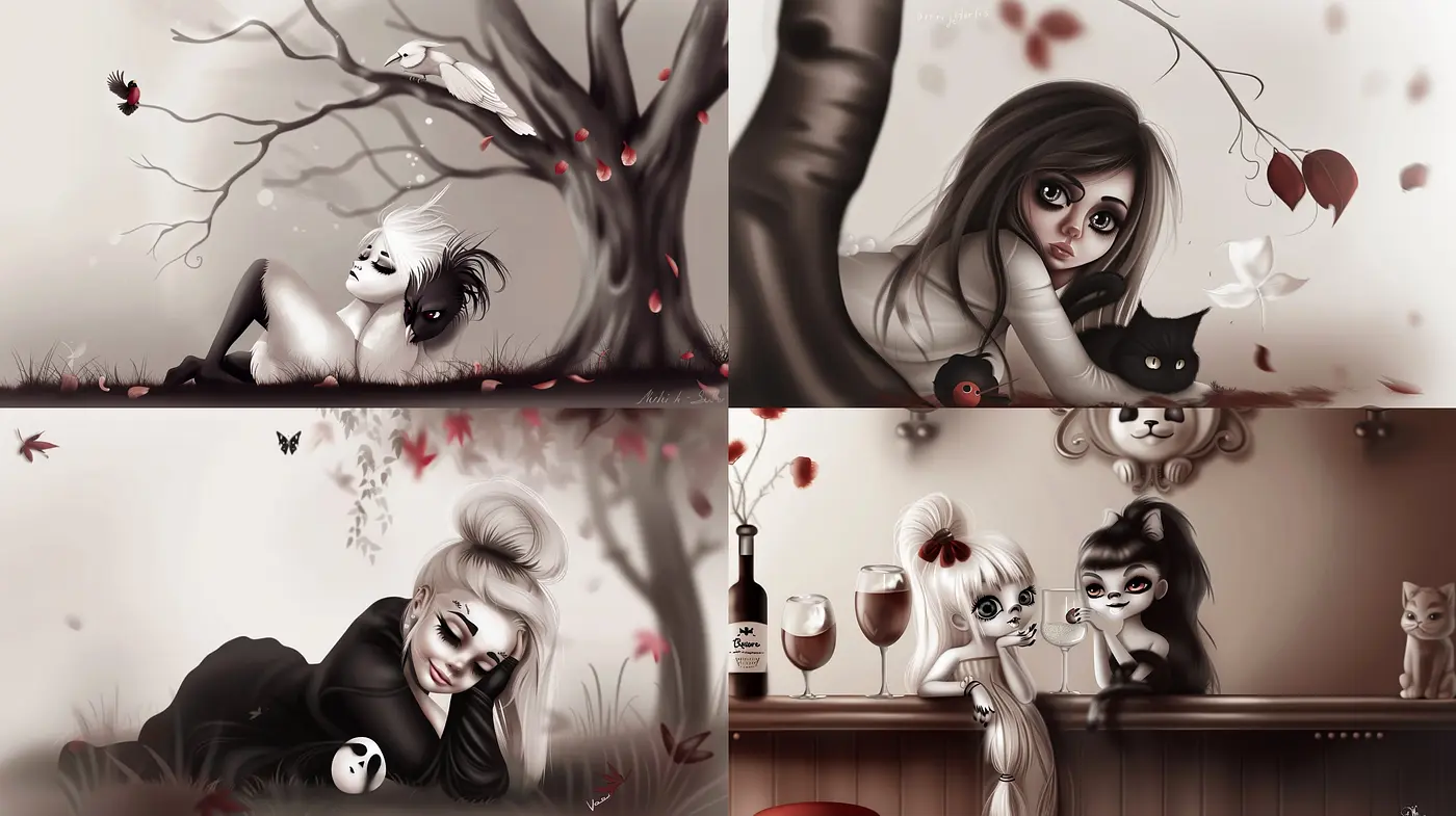 Monochromatic Whimsy: A Sepia-Toned Exploration of Stylized Charm - Midjourney sref style