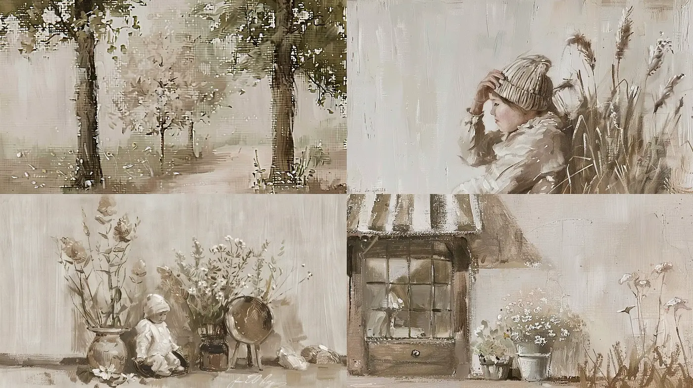 Elegantly Faded: Dreamlike Impressions in Monochromatic Elegance - Midjourney sref style