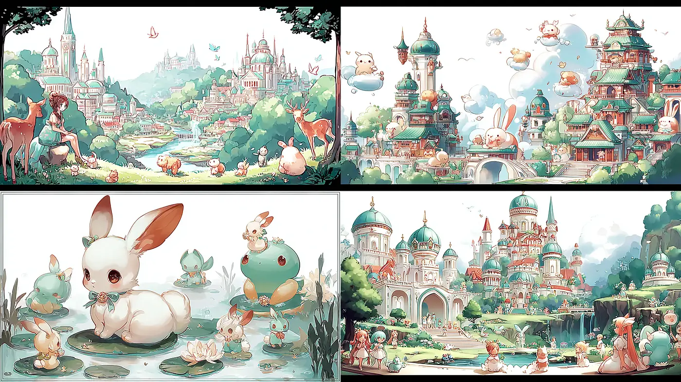 Whimsical Fantasy Landscape with Anthropomorphic Characters - Midjourney sref style