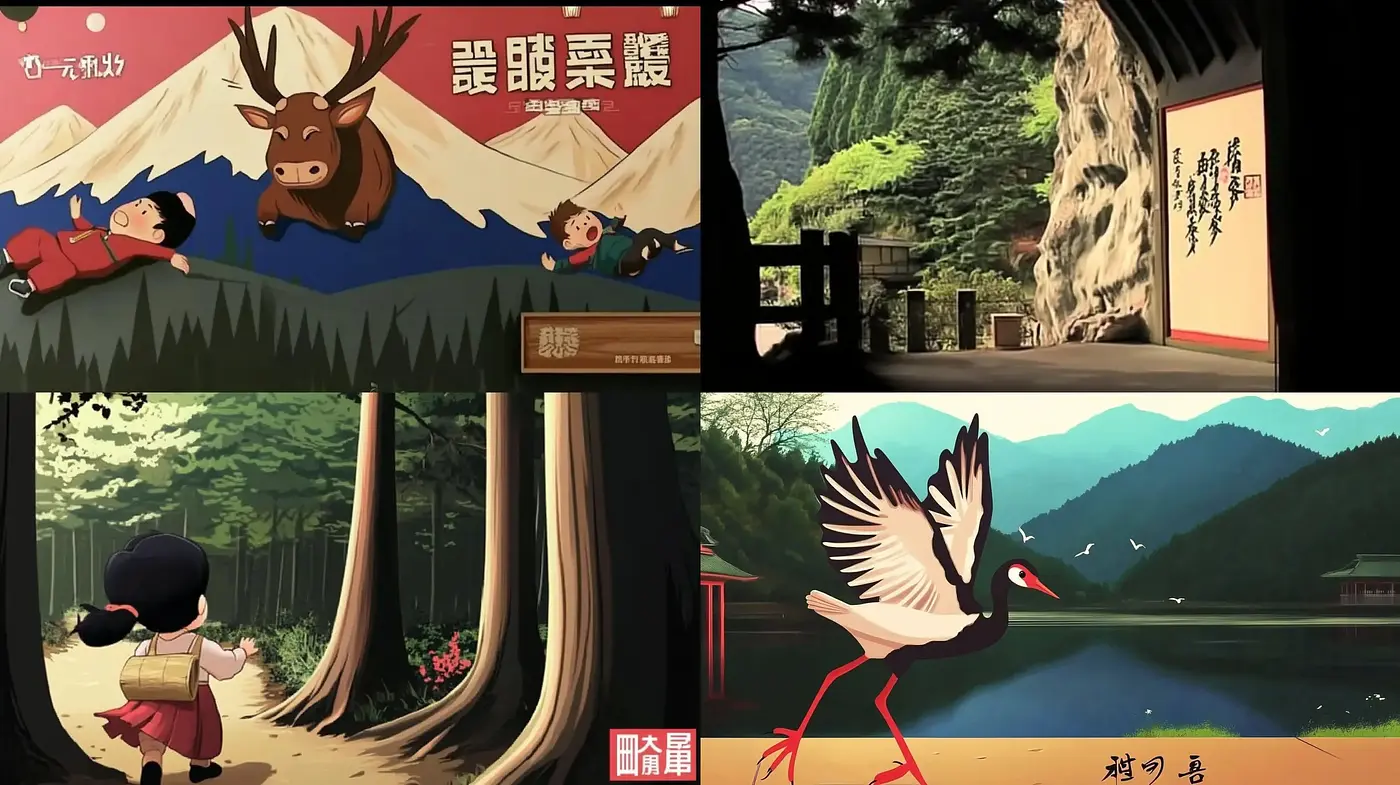 Consistent Elements of Stylized Nature in Animated Imagery - Midjourney sref style