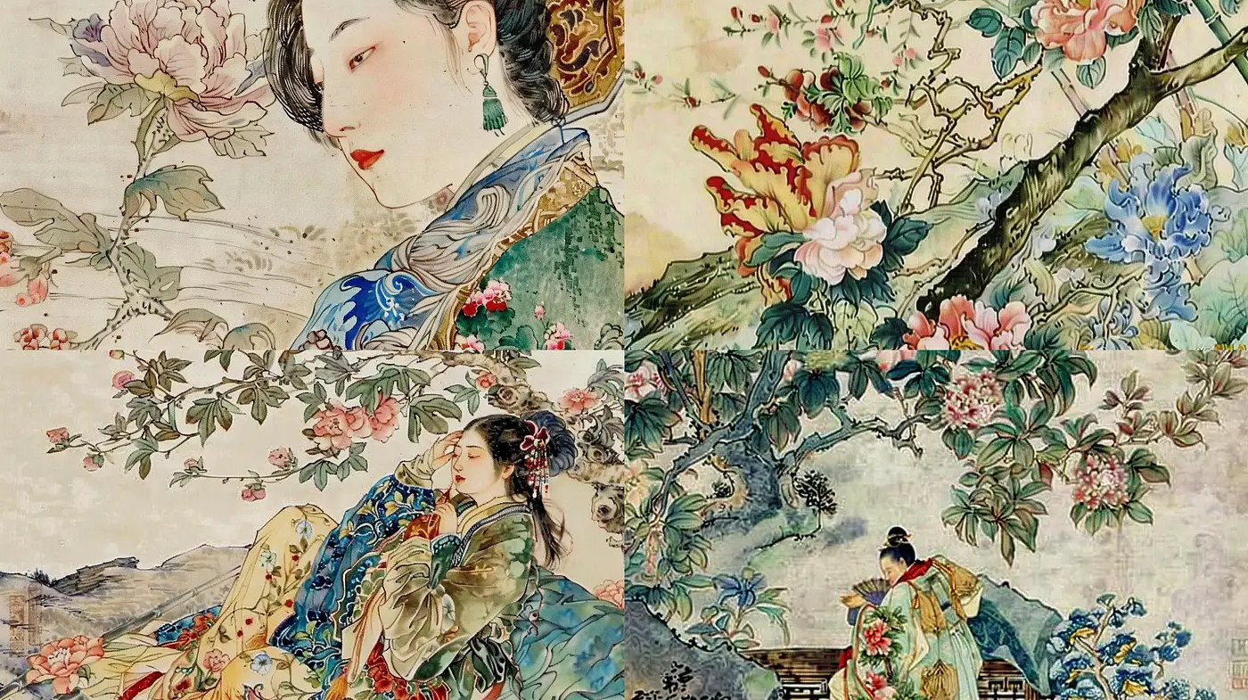 East Asian Inspired Florid Elegance in Pictorial Artistry - Midjourney sref style