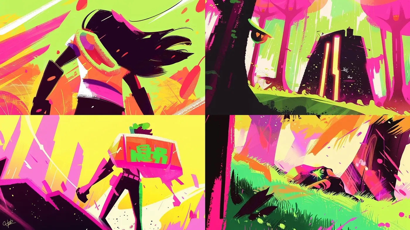 Vibrant Expressionism with Stylized Abstract Forms and a Retro Comic Vibe - Midjourney sref style