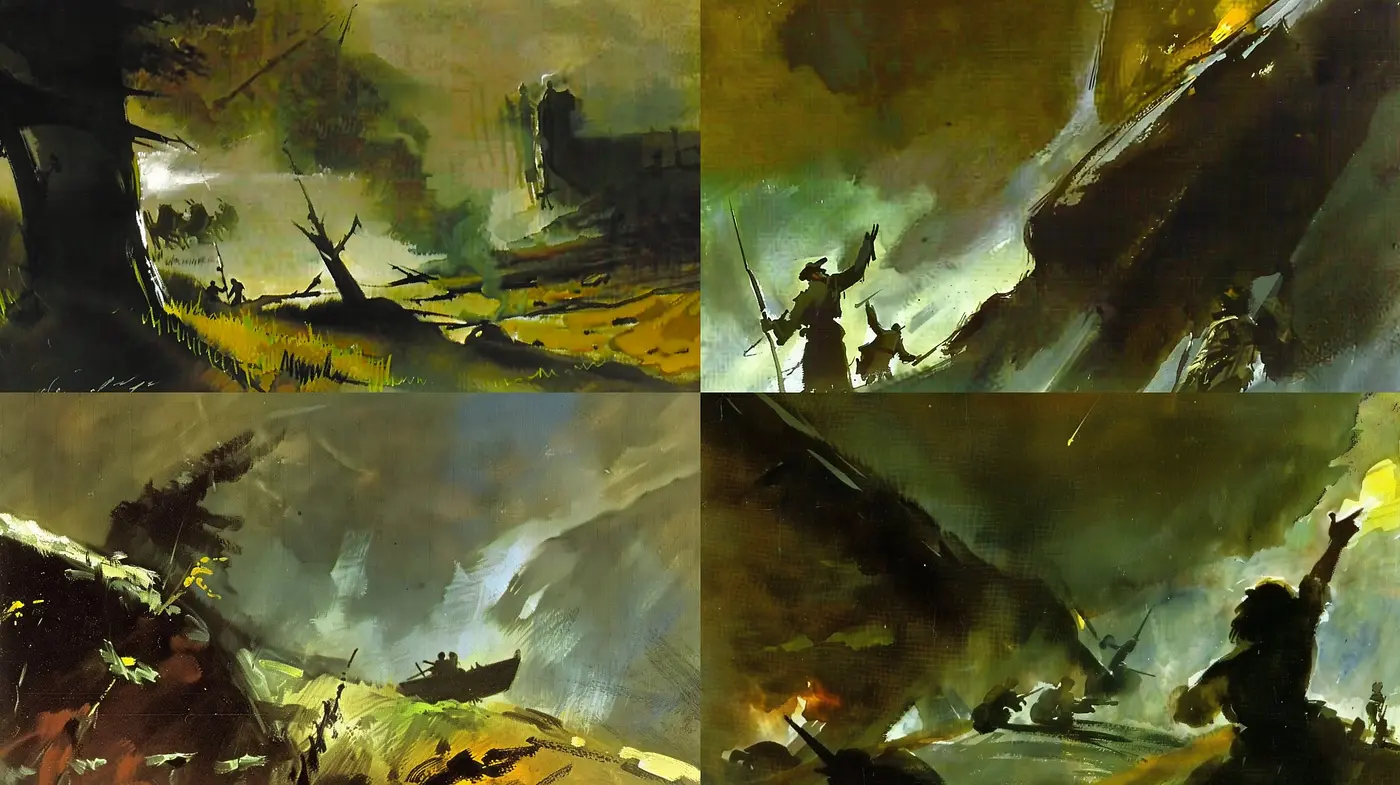 Evocative Textural Interplay of Light and Shadows in a Consistently Stylized Artistic Expression - Midjourney sref style