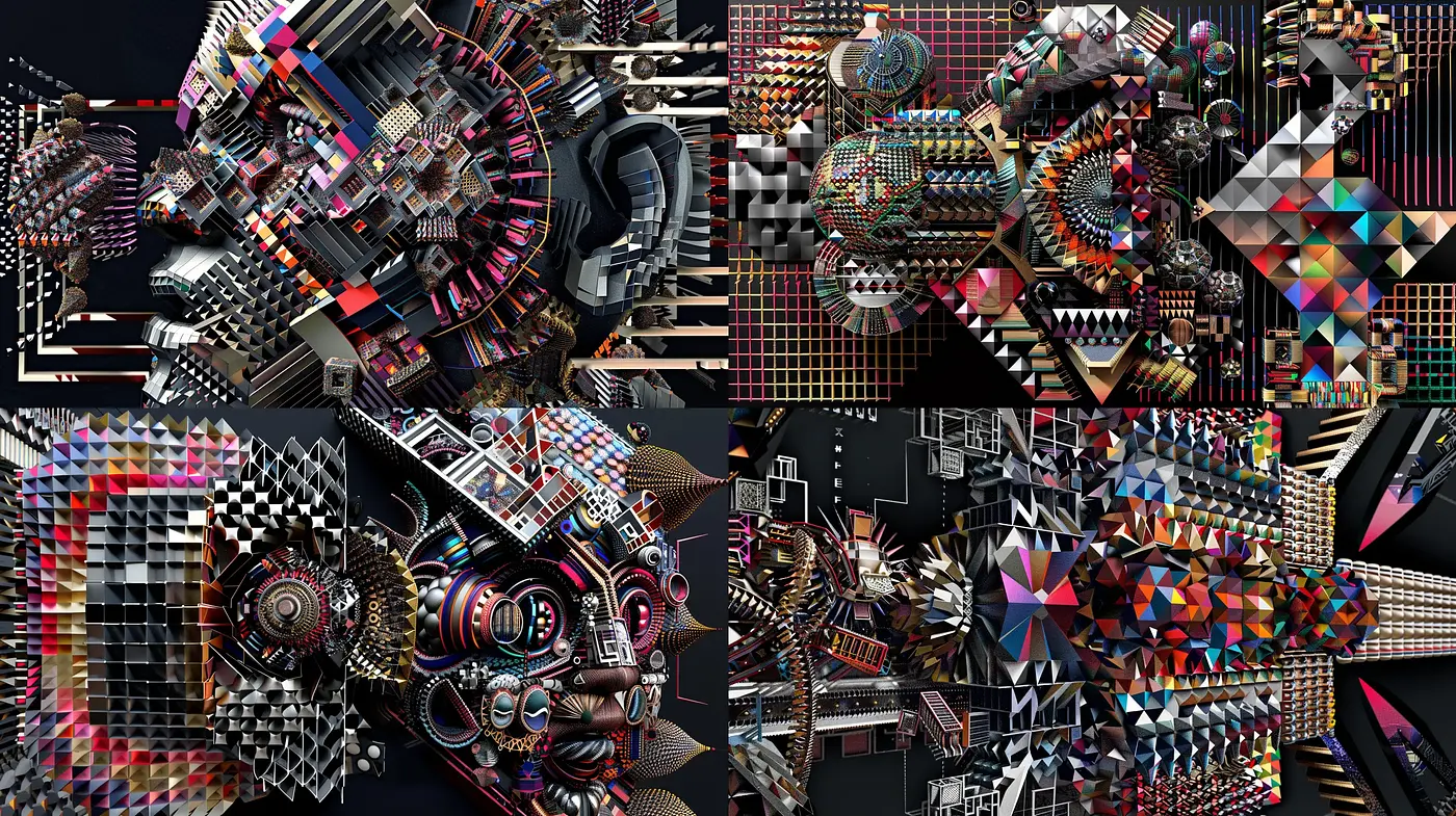 Eclectic Digital Tessellation: A Symphony of Geometric Complexity and Neon Hues - Midjourney sref style