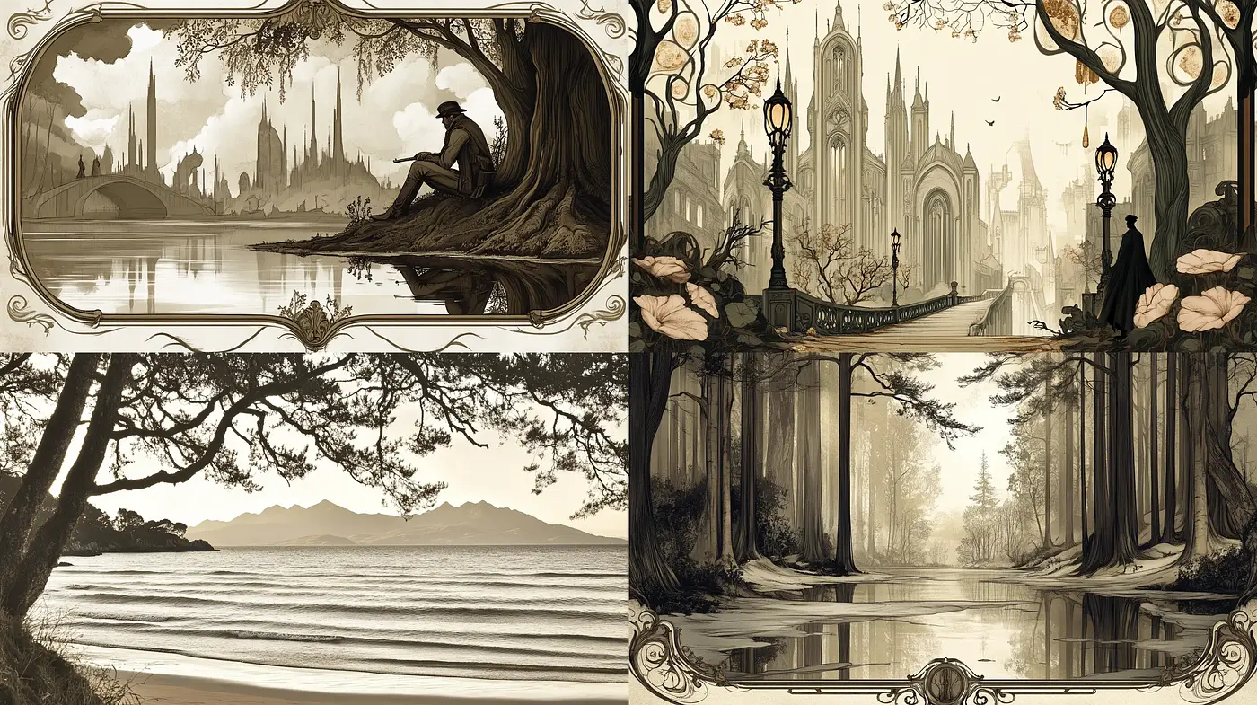 Sepia-Toned Dreamscapes: A Homage to Vintage Illustrative Serenity - Midjourney sref style