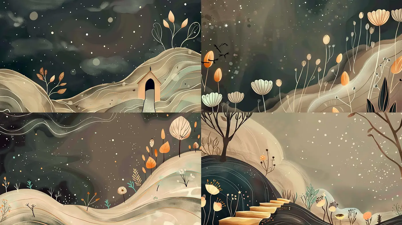 Soothing Nature's Embrace in Stylized Earth Tones - Midjourney sref style