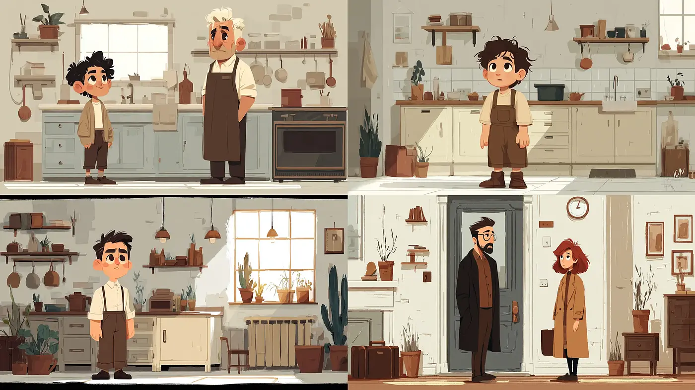 Charming and Whimsical Domestic Scenes Inspired by Contemporary Animation - Midjourney sref style