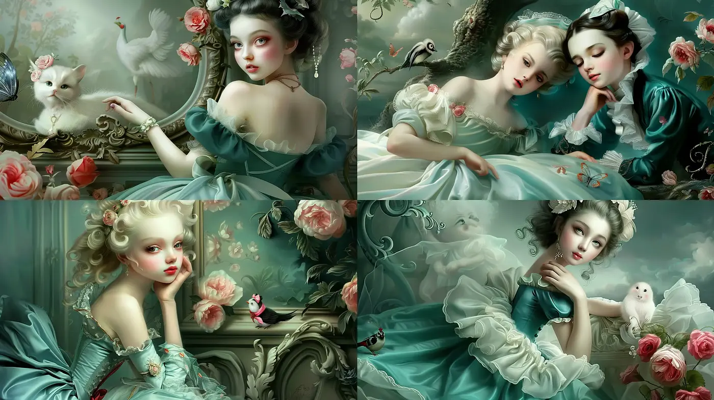 Ethereal Rococo Reverie in Pastel Hues - Midjourney sref style