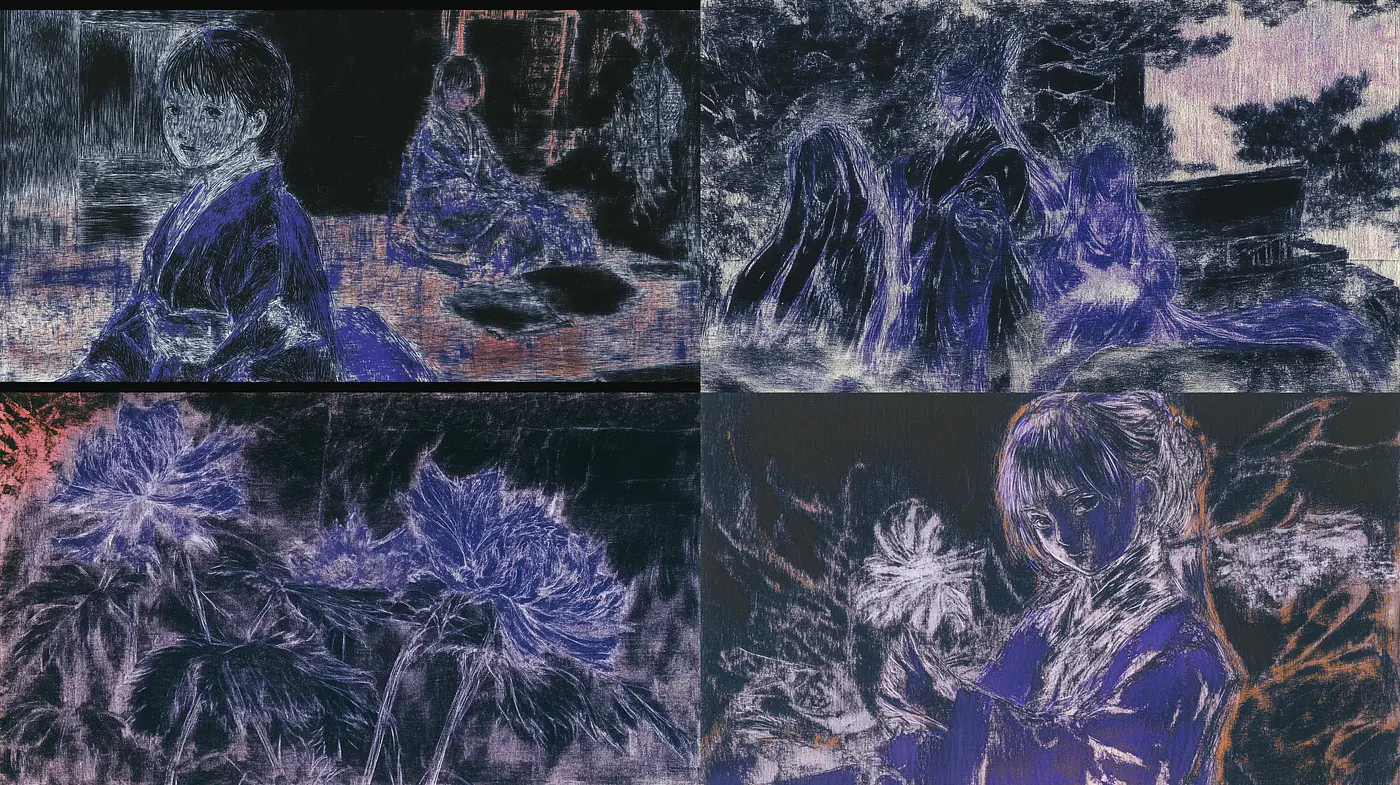 Nocturnal Whispers: Ethereal Textures and Indigo Dreams - Midjourney sref style