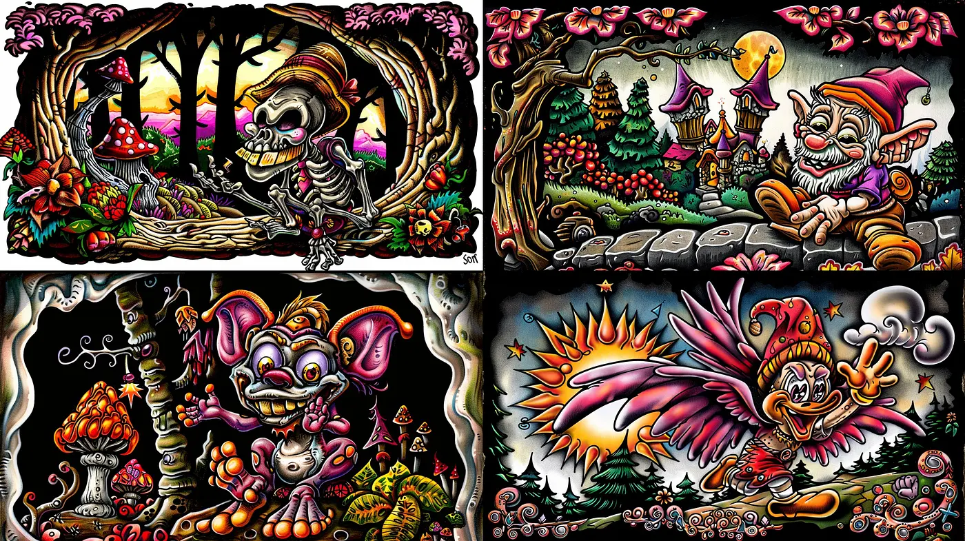 Whimsical Fusion of Vivid Fantasy and Grotesque Imagery - Midjourney sref style
