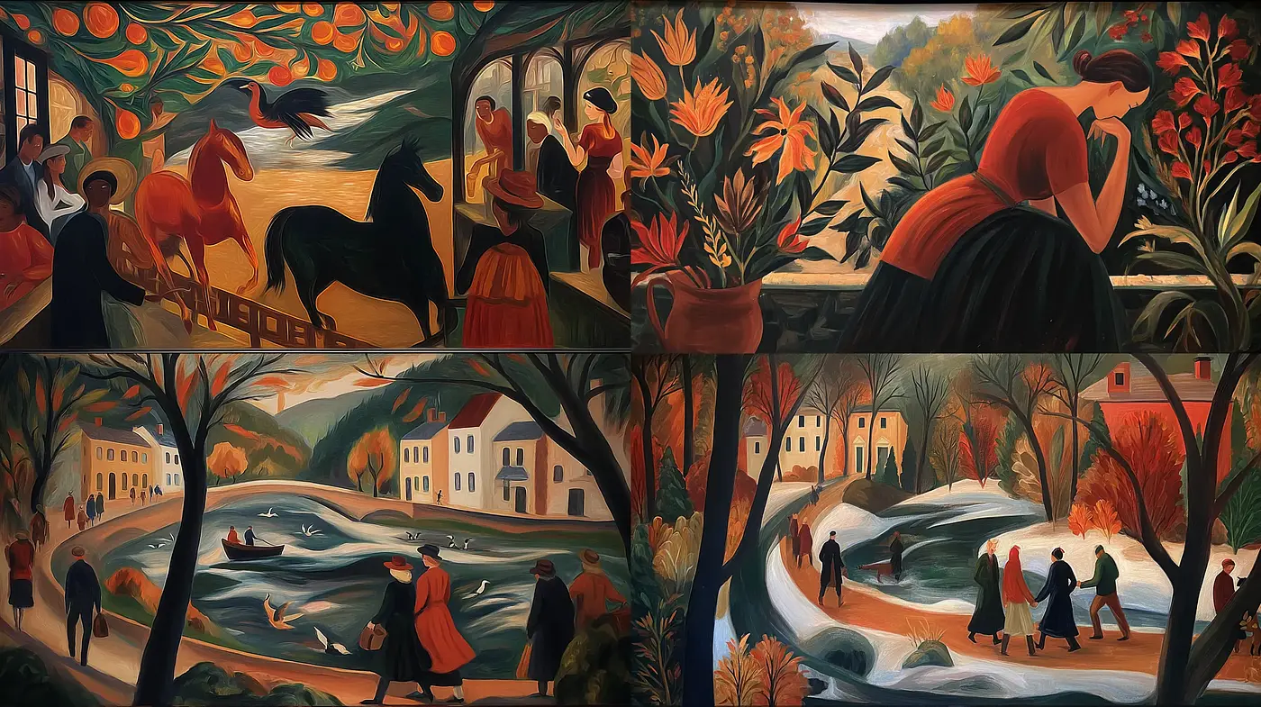 Vibrant and Expressive Folk Art Style with Nostalgic Touches - Midjourney sref style
