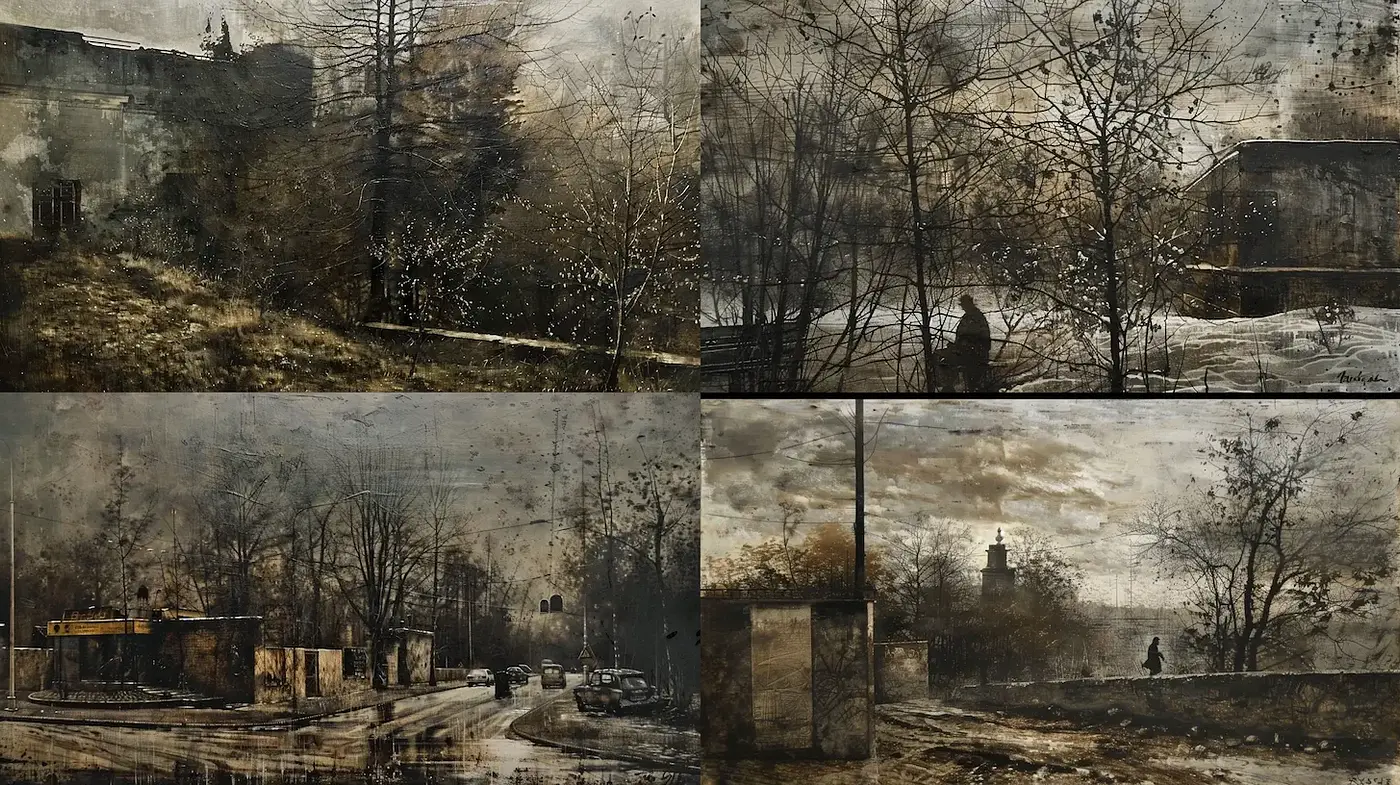 Moody Urban Landscapes with Grunge Aesthetic - Midjourney sref style