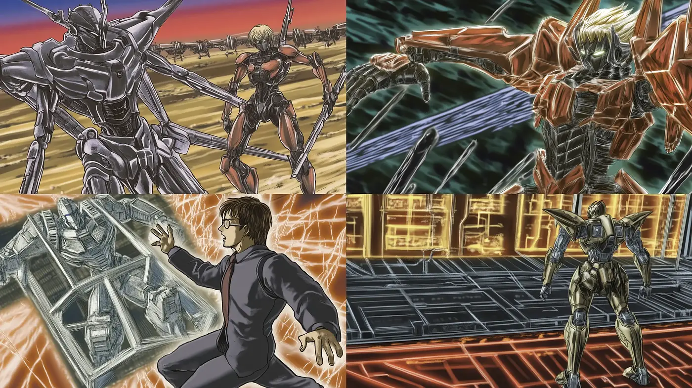 Dynamic Mecha-Inspired Digital Art with a Cyberpunk Essence - Midjourney sref style
