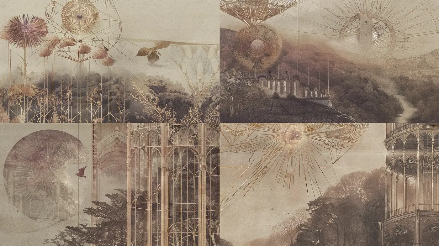Ethereal Echoes of Sepia Mechanica - Midjourney sref style