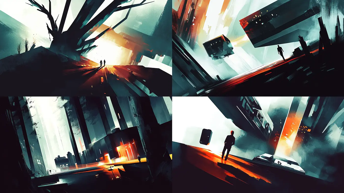 Abstract Futuristic Vistas with Dramatic Lighting and High Contrast - Midjourney sref style
