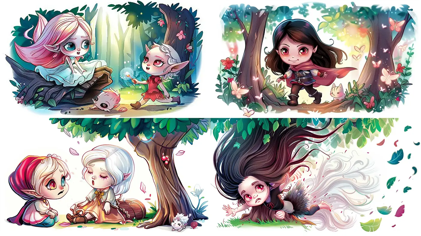 Enchanting Storybook Whimsy: A Fusion of Lively Colors and Fairy-Tale Charm - Midjourney sref style