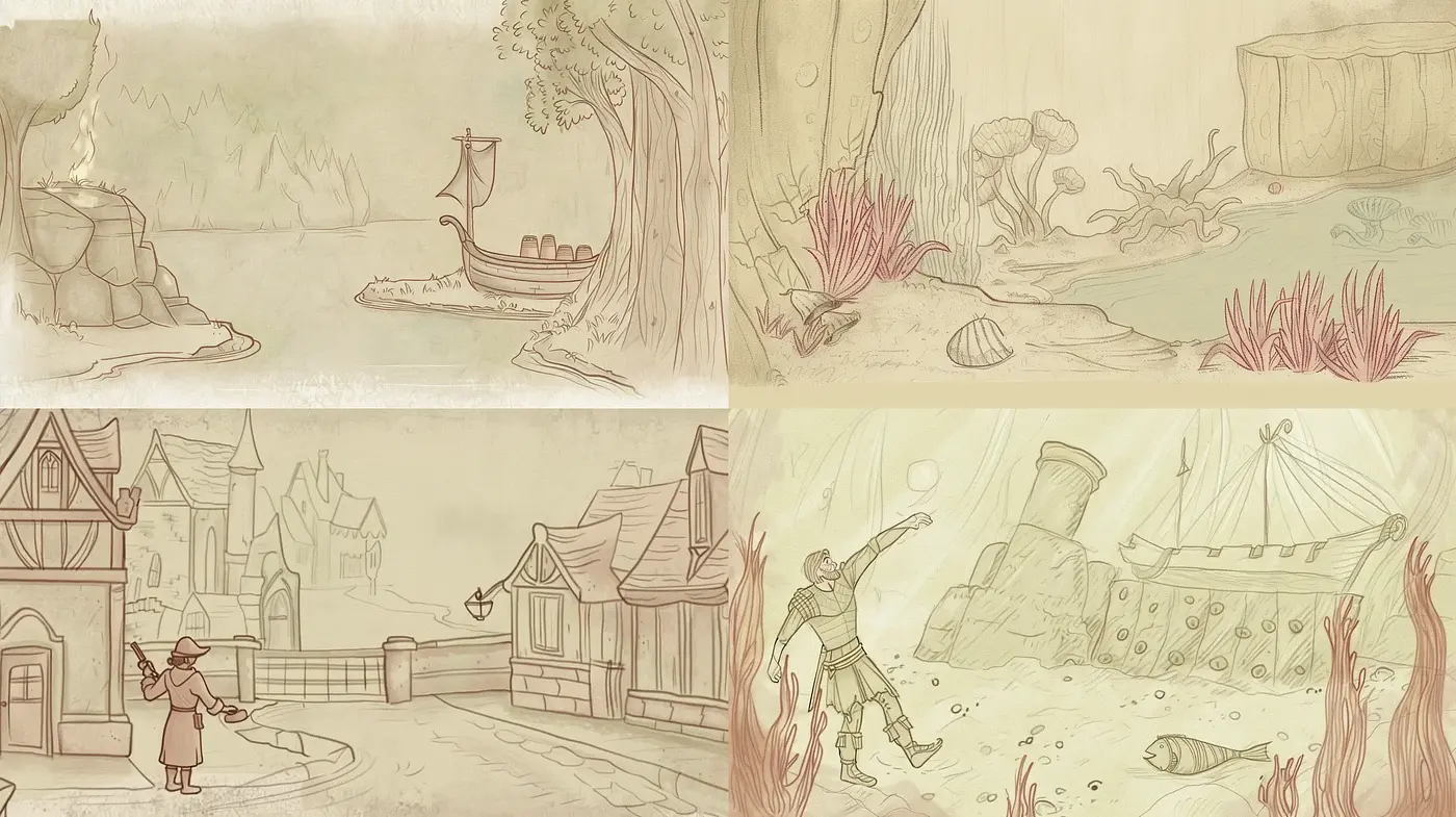Whimsical Storybook Illustration in Sepia Tones - Midjourney sref style