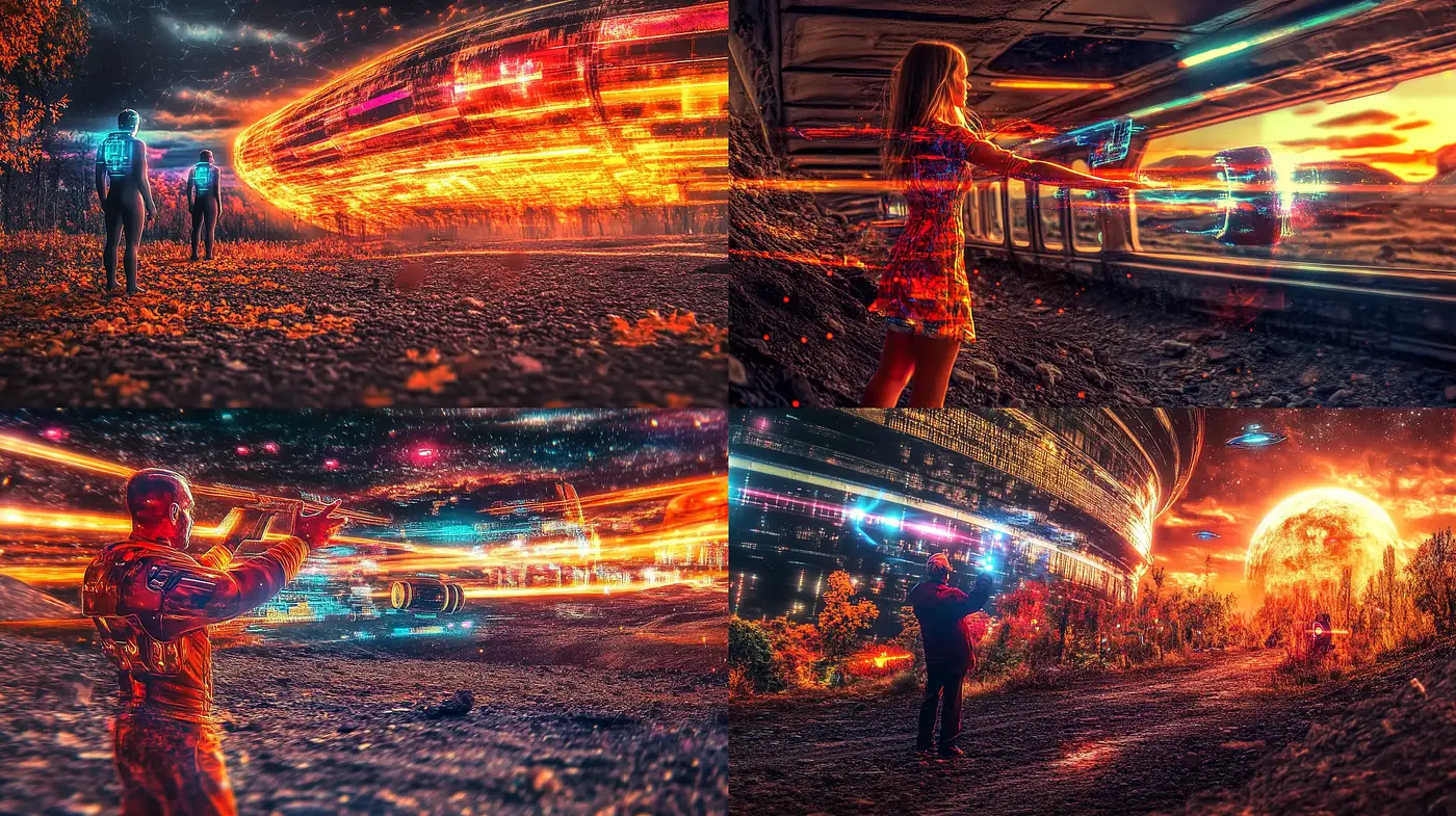 Futuristic Neon Sylvan Dreamscapes: A Dynamic Interplay of Light and Texture - Midjourney sref style