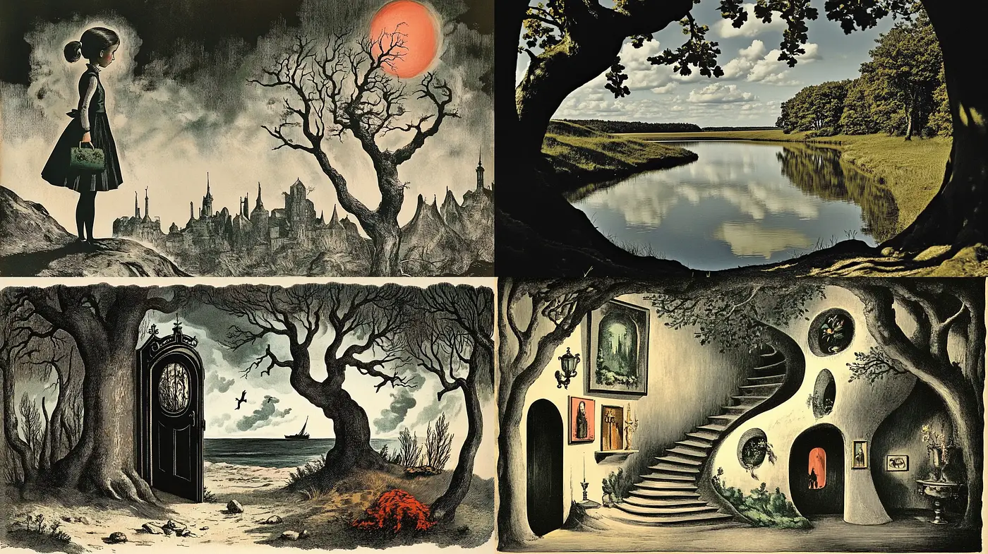 Whimsical Surreal Landscapes with a Vintage Essence - Midjourney sref style