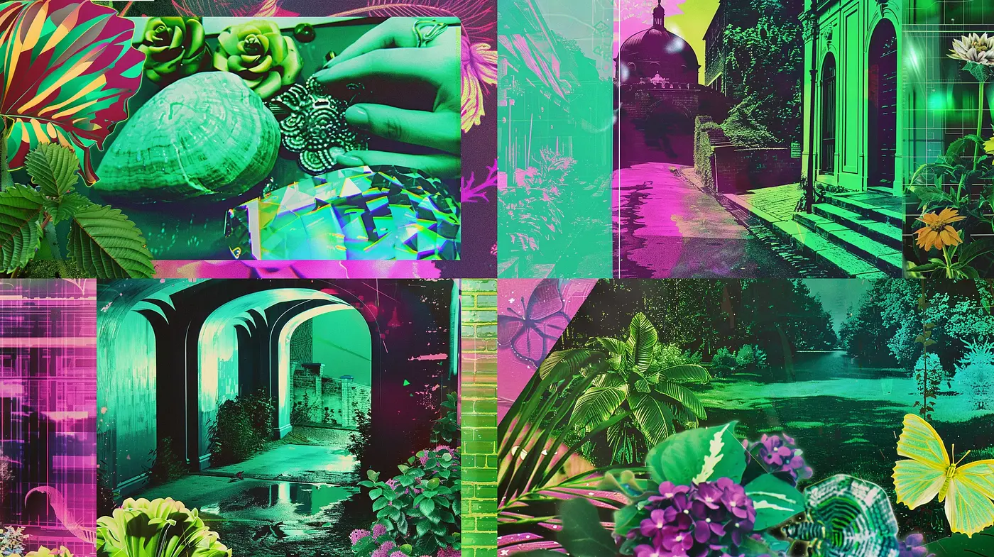Psychedelic Dreamscape Fusion with Chromatic Aberration and Surrealist Undertones - Midjourney sref style