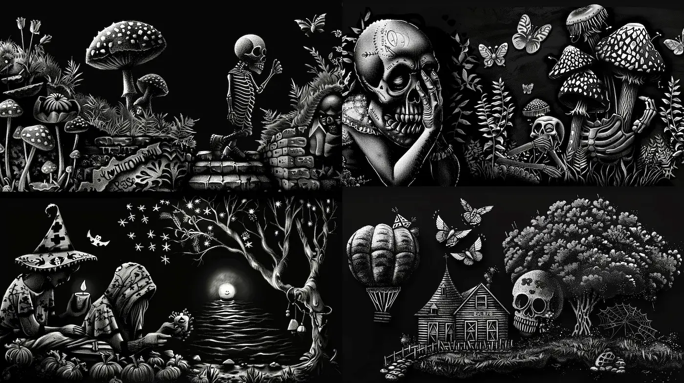 Eerie Whimsical Surrealism with Gothic Undertones - Midjourney sref style
