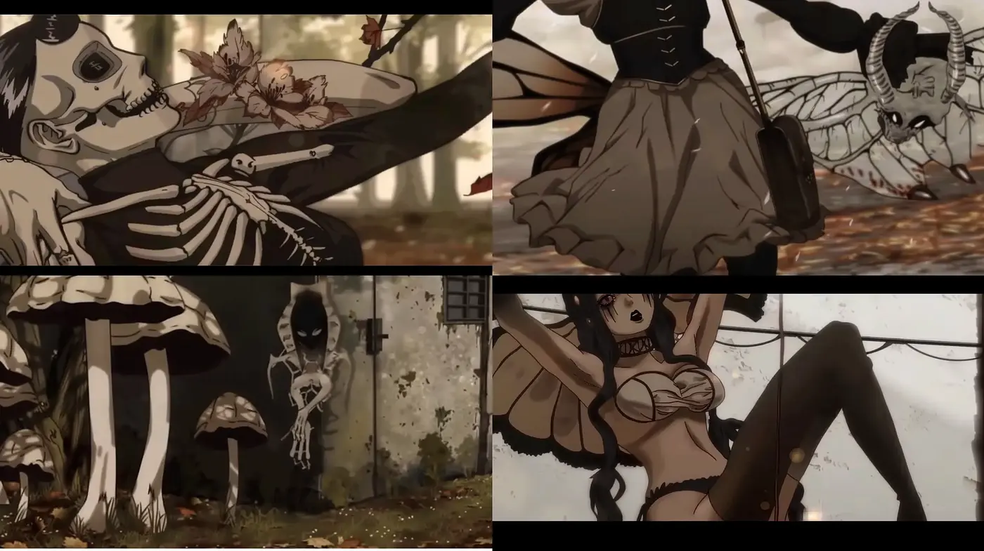 Gothic Anime Fusion with Melancholic Sepia Tones - Midjourney sref style