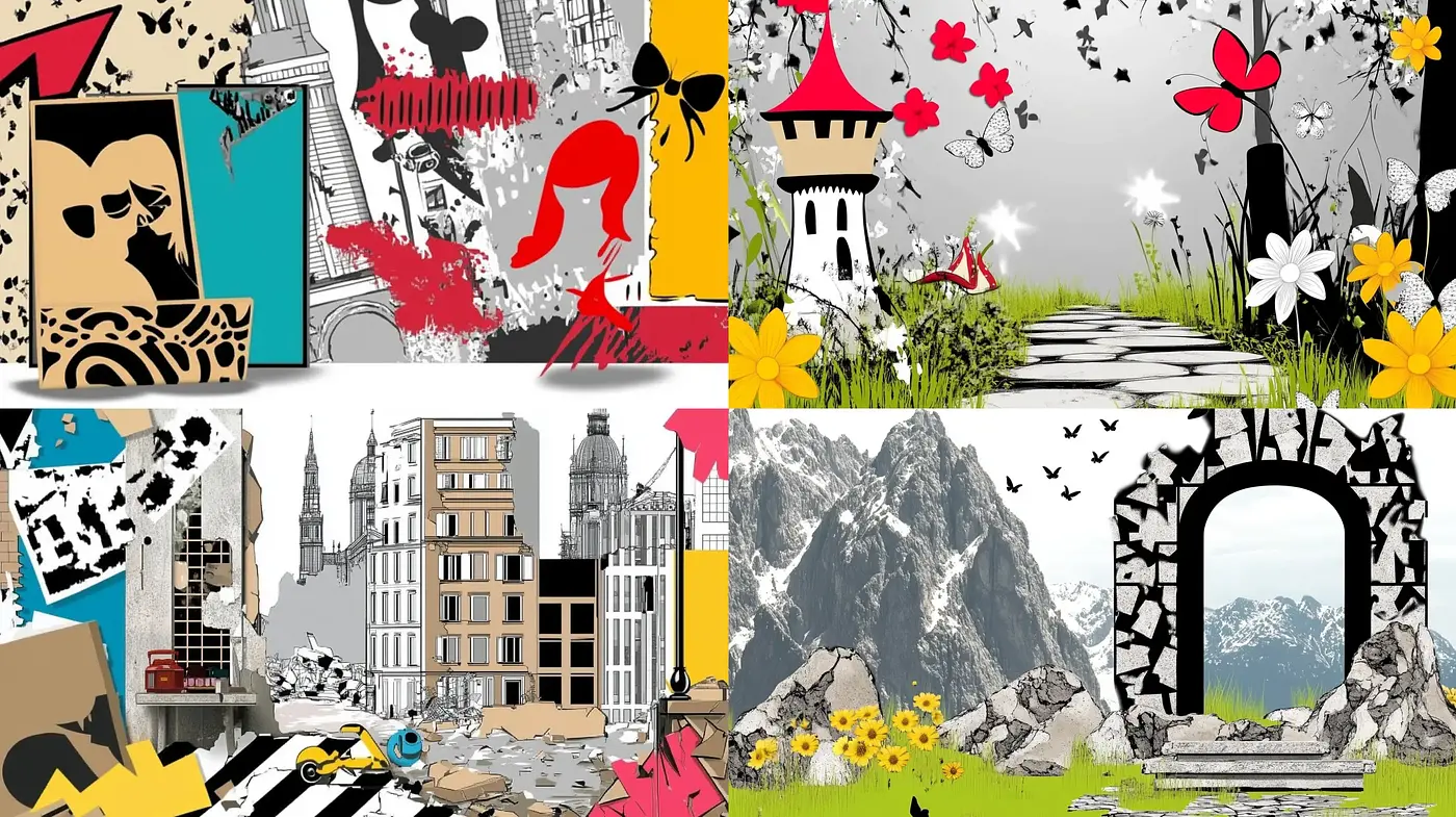 Eclectic Collage of Vivid Contrasts and Graphical Elements - Midjourney sref style