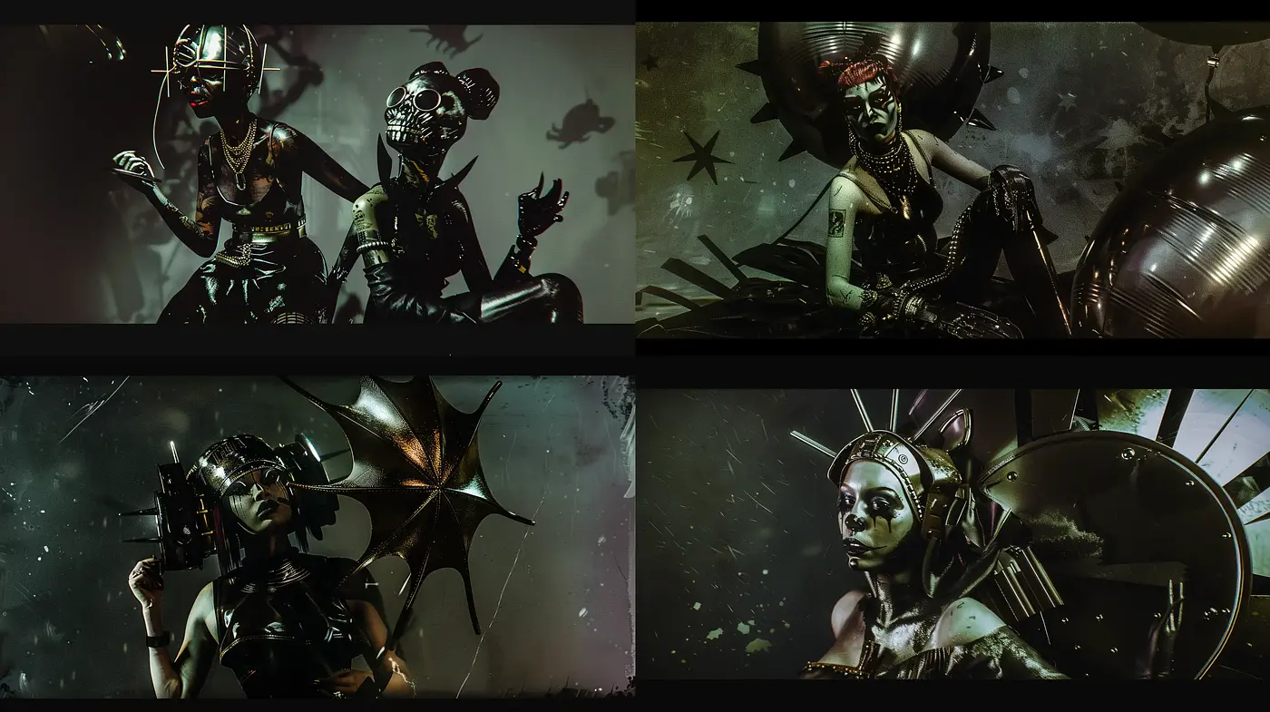 Otherworldly Cyberpunk Drama with a Dark Palette - Midjourney sref style