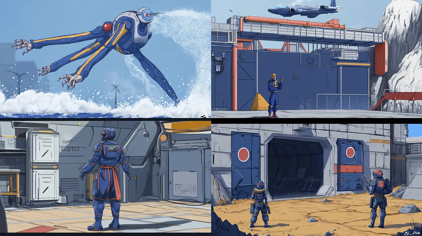 Futuristic Space Odyssey in Dynamic Comic Illustration Style - Midjourney sref style