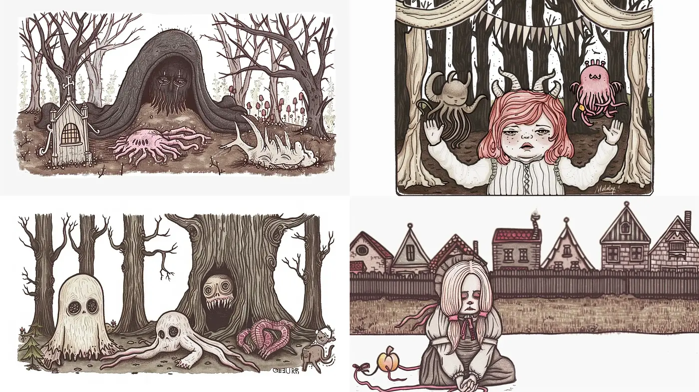 Whimsical Gothic Fairytale Illustrations - Midjourney sref style